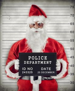 Mugshot of Santa Claus criminal under arrest.